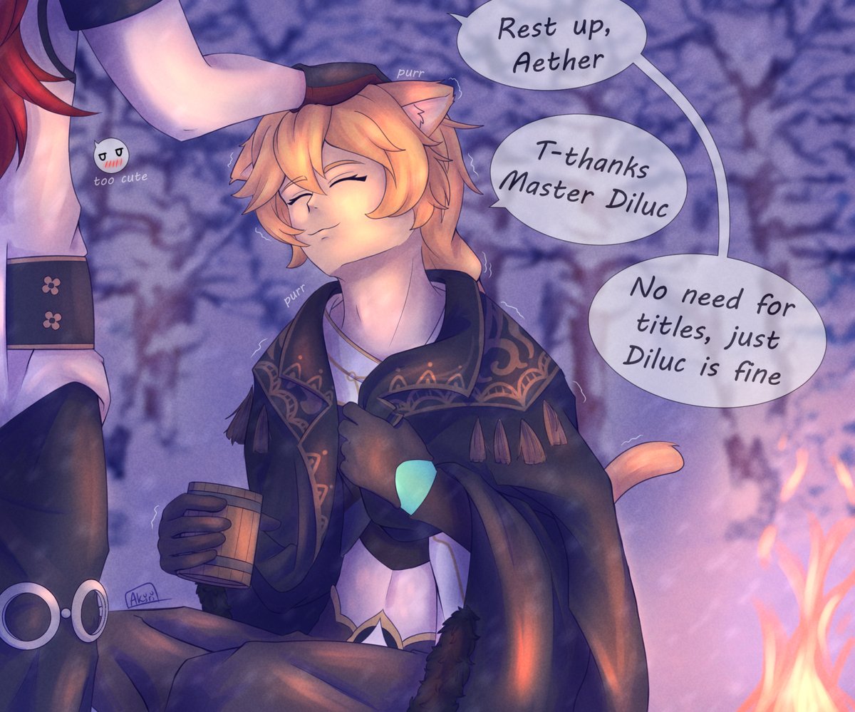 tikiryu's tweet image. Day 5: Warmth

diluc is making sure that cute kitty aether stays warm when exploring dragonspine
#aether_week2024 #diluther