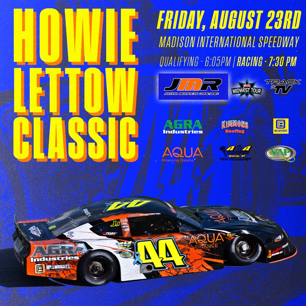 Race Day with the Midwest Tour!

#Howielettowclassic Time at Madison International Speedway! #JMR #jmrontour

📺: TrackTV.com
⏱: 6:05 PM
🟩: 7:30 PM