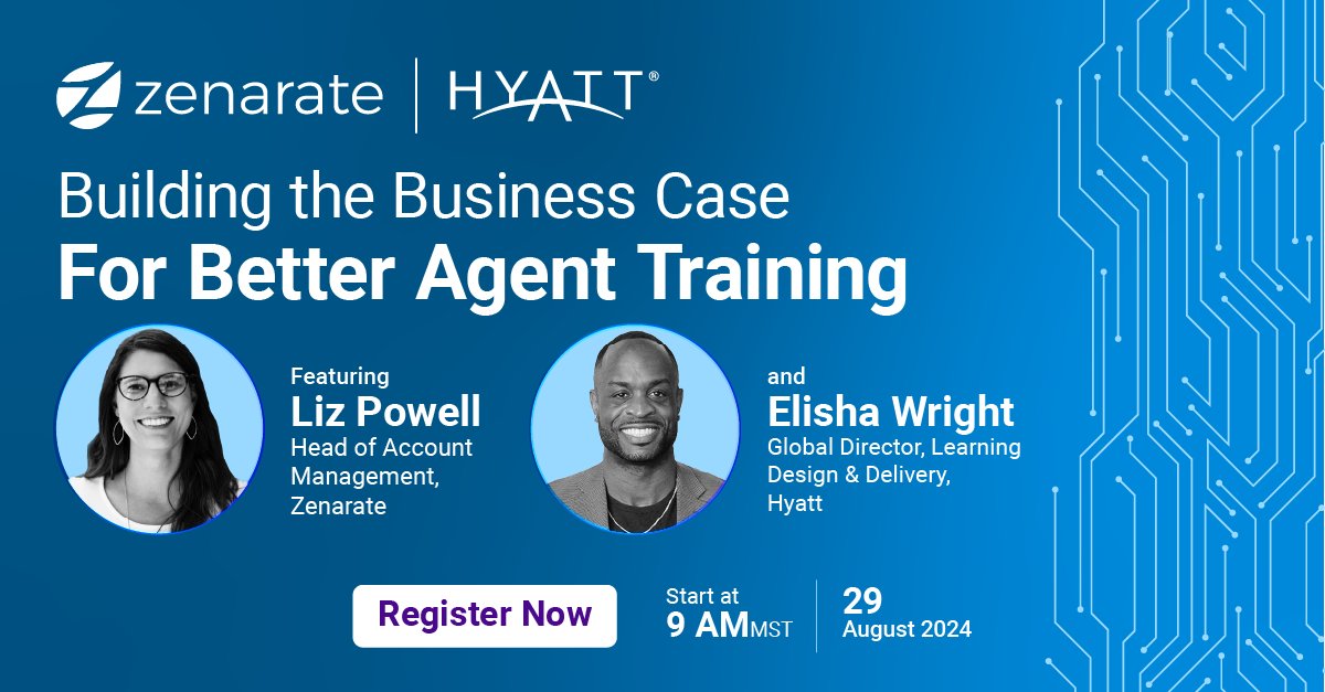 Join Elisha Wright, Global Director of Learning Design &amp; Delivery at Hyatt, and Liz Powell from Zenarate in our upcoming webinar as they dive deep into how Hyatt transformed its contact center training with AI Simulation.
Save Your Spot: hubs.ly/Q02M61Zx0