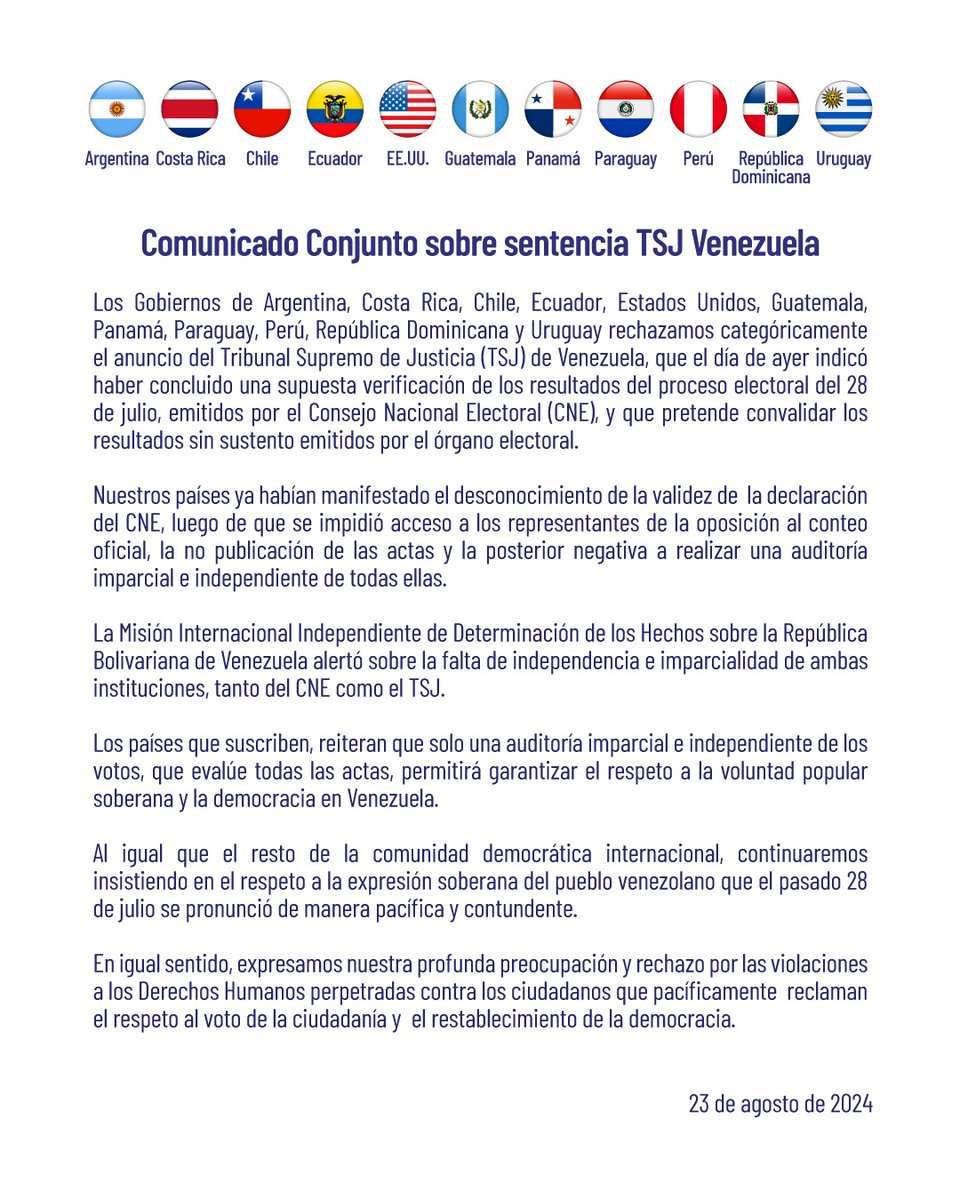 CancilleriaUy's tweet image. Comunicado Conjunto sobre sentencia TSJ Venezuela: