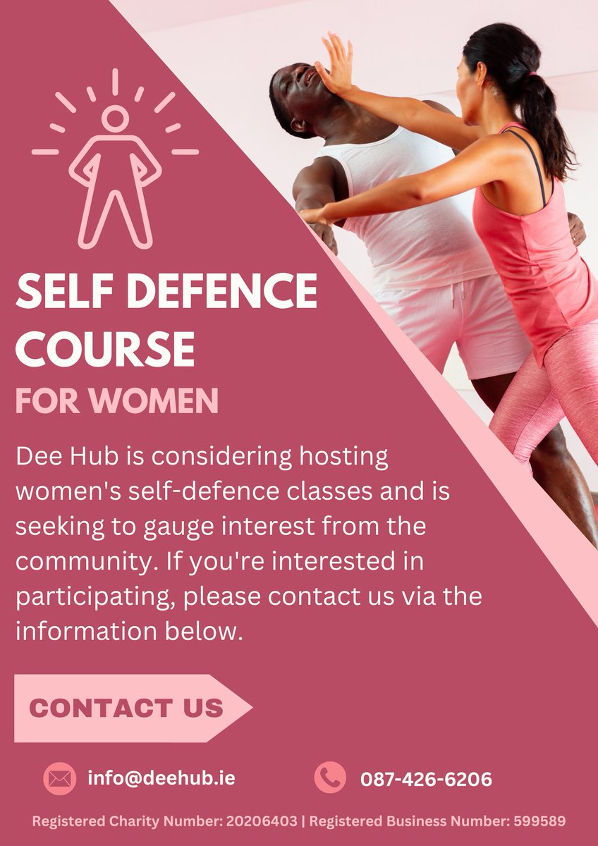 DeeHubArdee's tweet photo. Dee Hub is hoping host Women's Self-Defence Classes 

We are only looking to gauge the interest in these classes at the moment, there is no date or time set in stone as we need to make sure we have the numbers first!

Interested? Contact us at info@deehub.ie or call 087 426 6206 https://t.co/3kk2hL9tV2