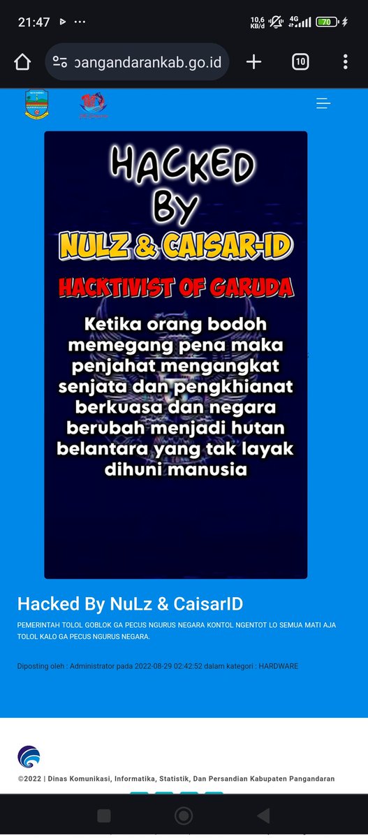 Bismillahirrahmanirrahim
Website kabupaten pangandaran telah kami retas! 
Salam Seperjuangan! 
#TolakPolitikDinasti #KawalPutusanMk
#Mahasiswa
#TolakPolitikDinastiJokowi
"KEMBALIKAN TEMAN-TEMAN KAMI"
#HacktivistOfGaruda
kabupatensehat.pangandarankab.go.id/public/article…