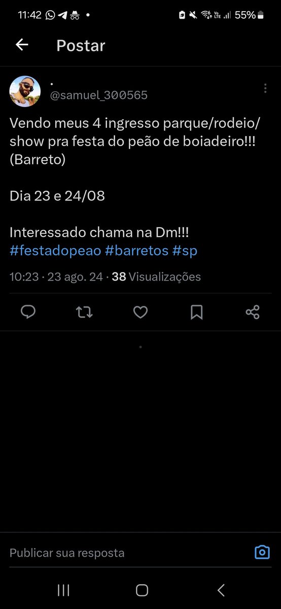 Golpista gente cuidado 

Vendo meud 4 ingressso parque/rodeio/show pra festa do peão de boiadeiro (Barreto) denuncia