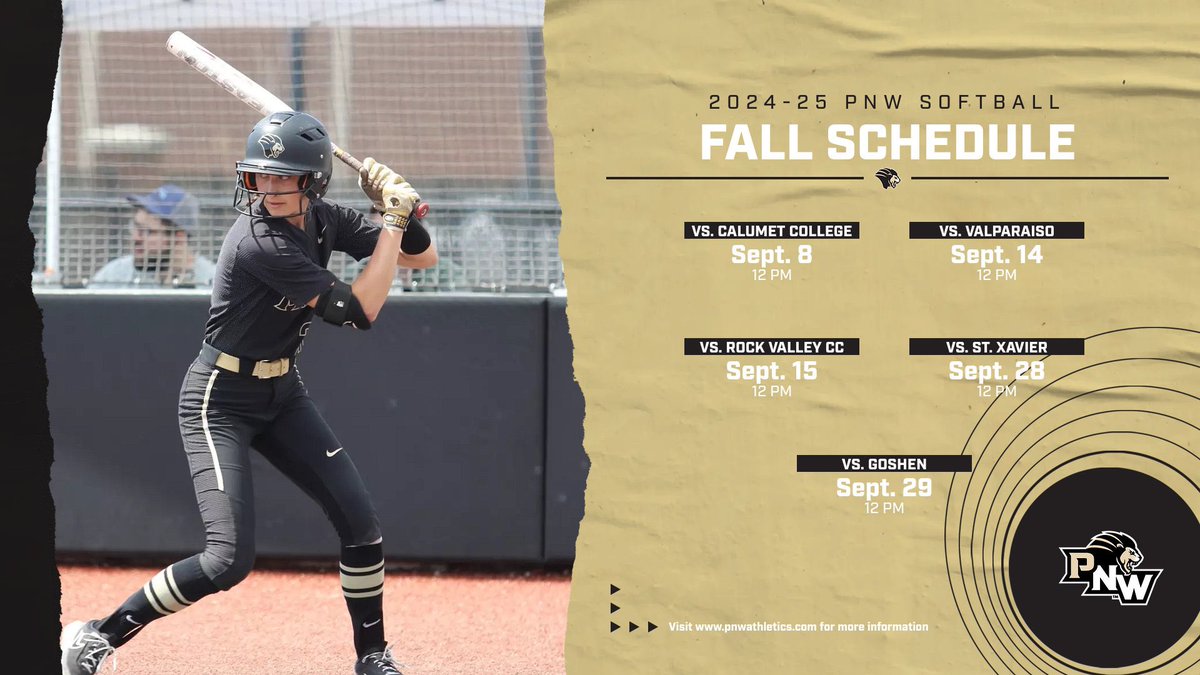 PNW Softball 2024-25’s Fall Schedule is here!

Come cheer on the Pride at Dowling Park this Fall #RoarPride #PawsUp