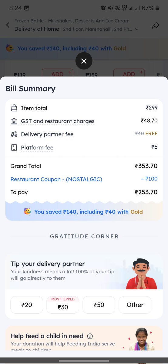 Yash73645489's tweet photo. 🤯 so much difference comparing zomato and ola foods..don't know how zomato is adding #Gst on foods https://t.co/DJQ4du9qWR