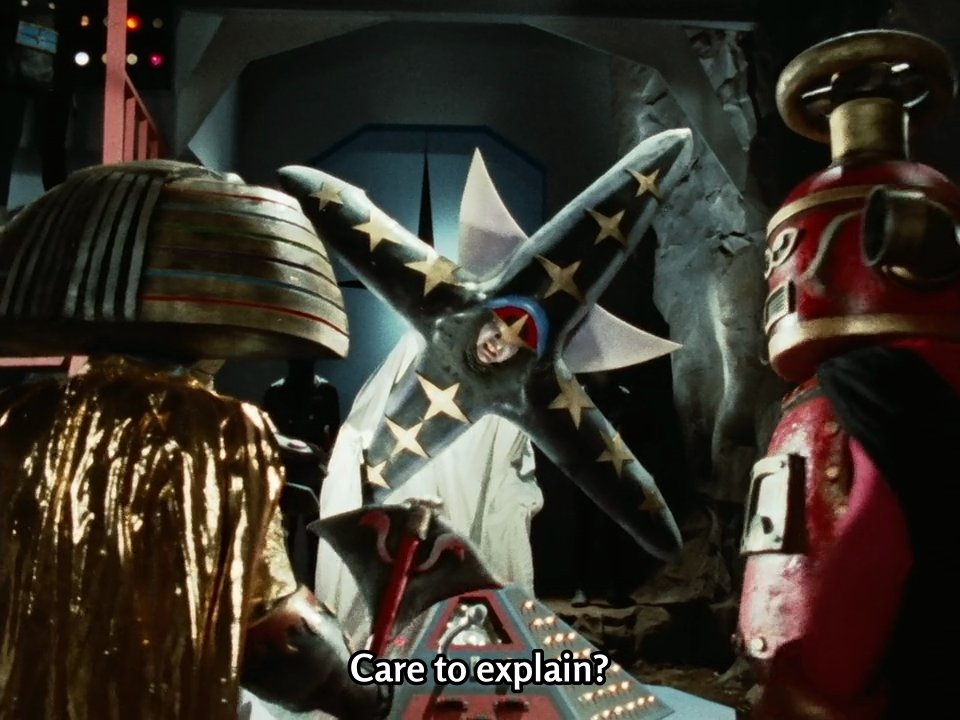 From this point forward Nobuo Yana takes over the role of the Führer for the remainder of the series. And right away all the creepiness and menance is just... gone. Yana's Führer also has a slight comedic bent to him, which clashes with how he had been portrayed prior #Goranger