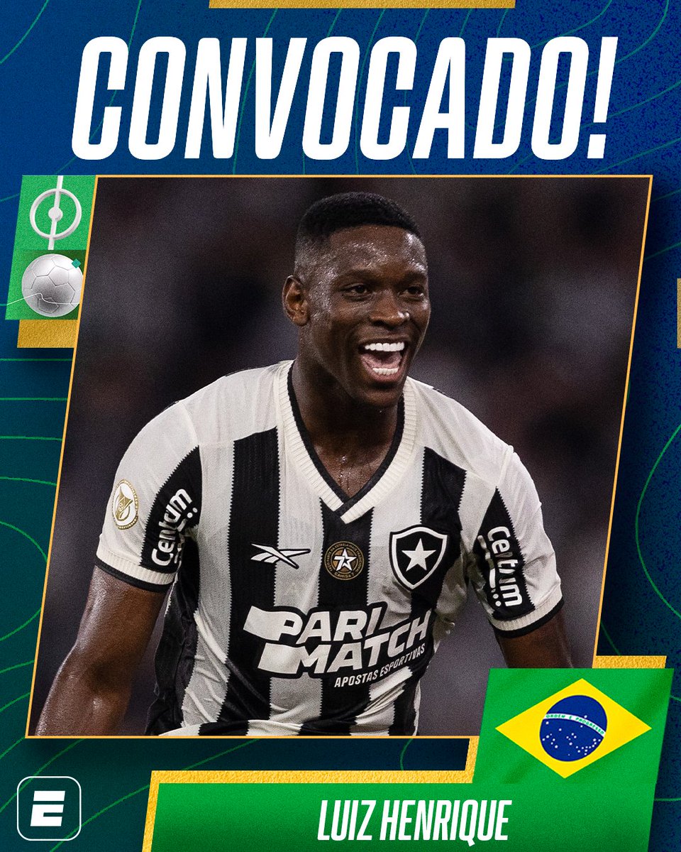 SportsCenterBR's tweet photo. LUIZ HENRIQUE CONVOCADO! 🇧🇷✅️ O atacante do Botafogo está na lista de convocação de Dorival Júnior para os jogos contra Equador e Paraguai. O técnico do Brasil acertou, fã de esporte?

#FutebolNaESPN #Futebol #Convocação #SeleçãoBrasileira https://t.co/TOTnRXDh79