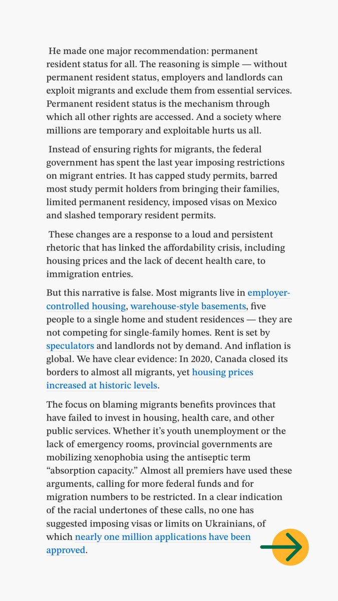 MWACCanada's tweet photo. "Permanent resident status is the mechanism through which all other rights are accessed. A society where millions are temporary and exploitable hurts us all."

Swipe to read @hussansk explain why this moment is so crucial. #StatusForAll https://t.co/6R5JZp2i5g