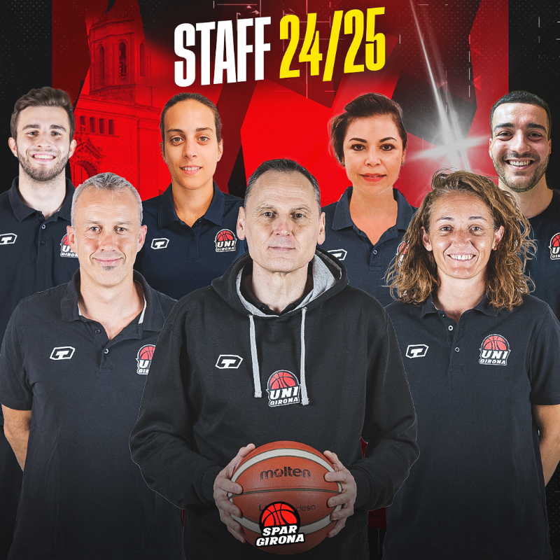 unigirona's tweet photo. El nostre staff tècnic de la temporada 24-25 ✅🔴⚫️

#SomhiUni #MésUniQueMai