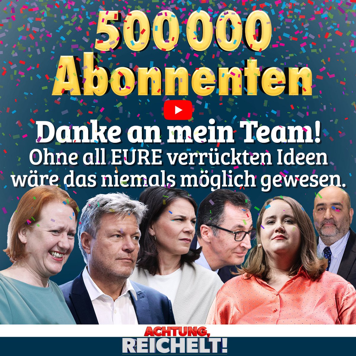 jreichelt's tweet photo. DANKE! DANKE! DANKE!
500.000 Abonnenten bei #AchtungReichelt
173 Millionen Views!
Wahnsinn!
Wir verändern die deutsche Medienlandschaft und das Land!
Auf zur Million!
Never surrender! https://t.co/u0ANVb3hMp