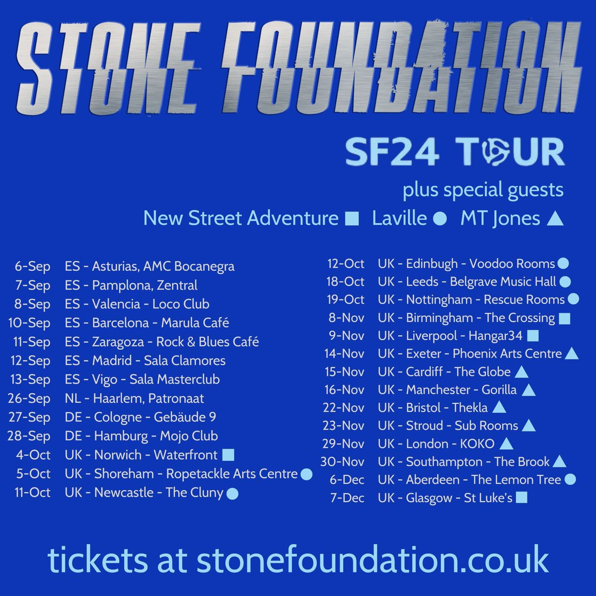 After a break the boys are back on the road &amp; on tour in Spain, Germany, Holland &amp; the UK from September onwards this year!
Grab your tickets now at stonefoundation.co.uk