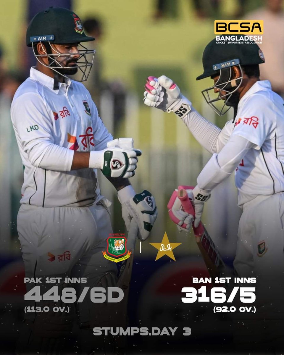BCSA_Tigers's tweet image. Litton and Mushfiqur Rahim's unbeaten 98-run stands give some boost to Bangladesh's 1st innings.

#BANvsPAK #1stTest #BCSA