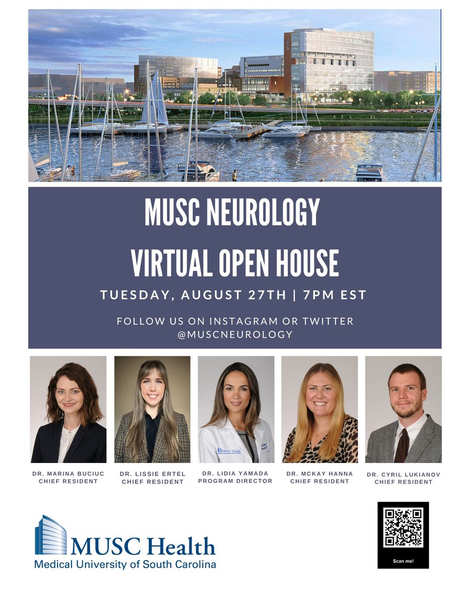 💫 Calling all neurology applicants!💫 Please join us for our 1st virtual open house of this application cycle on August 27th at 7pm EST! Our PD and chief residents will be giving a program overview and Q&amp;A session. Scan QR code or see next tweet for link! @NMatch2025