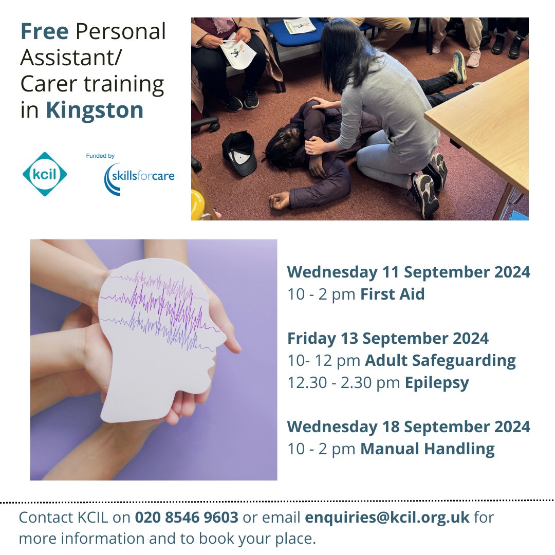 TeamKCIL's tweet image. Free Personal Assistant/Carer training is back this Autumn in Kingston (dates to come in Sutton)!

Open to PAs, carers, people thinking about becoming PAs and people employing or thinking about employing PAs. 

kcil.org.uk/new-pa-carer-c…