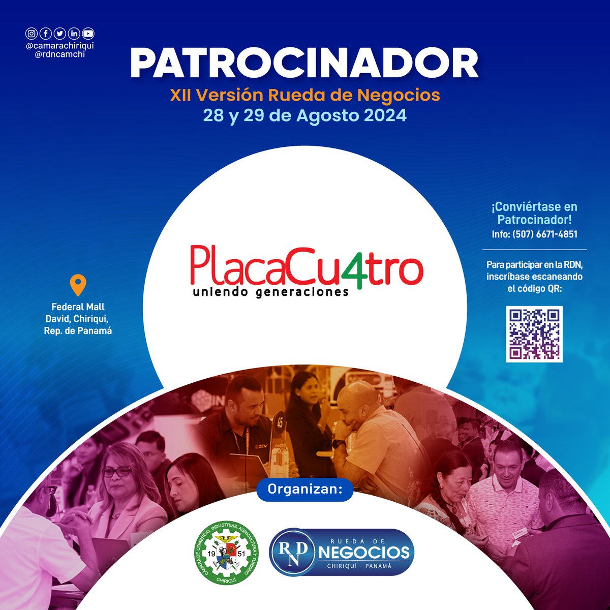 RDNCamchi's tweet photo. Placa Cuatro @placacuatro
Patrocinador de la #RDN2024 le invita a participar en la XII Versión, este 28 y 29 de agosto en la sala de eventos del Federal Mall.

Contaremos con áreas de entrada libre
🛍 Sala de bazar y exhibiciones
📚Expo Explora y Conecta
🗣 Sala de capacitaciones https://t.co/WgK7D56tJ7