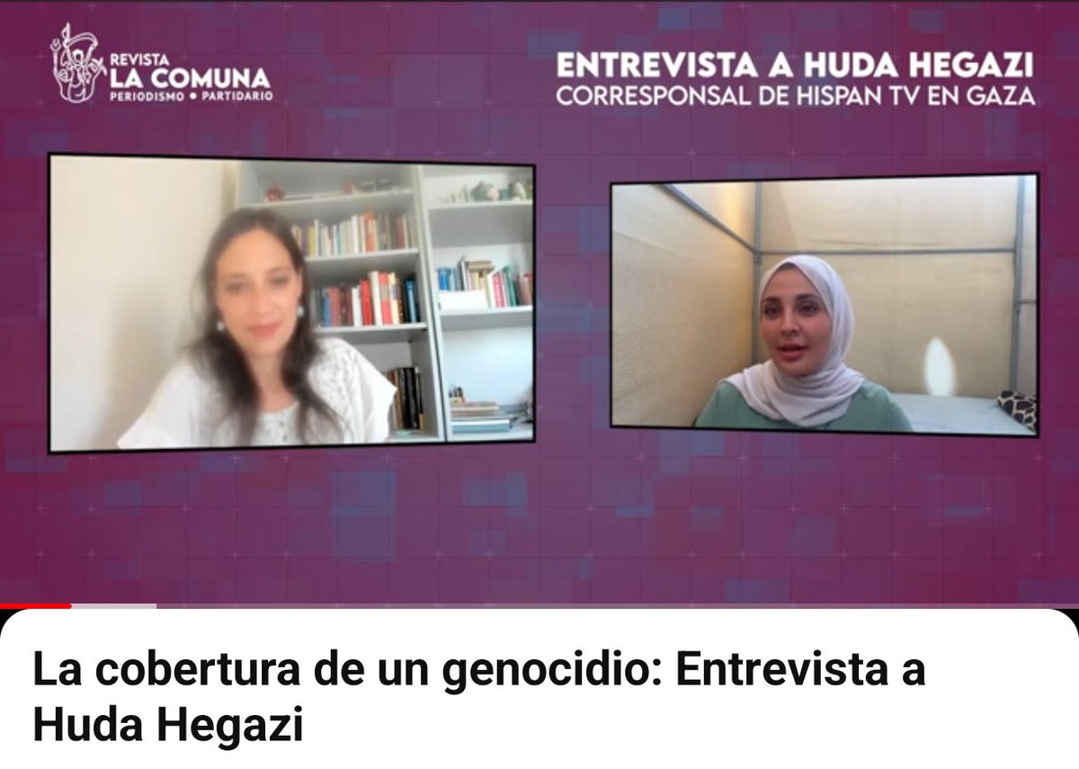 <a href="/hudaemad12/">Huda 👑</a>, corresponsal de <a href="/Nexo_Latino/">HispanTV</a> en #Gaza, lleva más de 10 meses, dando voz al pueblo palestino.

Abordamos la perspectiva humana, política y profesional que atraviesa la cobertura de un genocidio. 

Presenta <a href="/alinadetormes/">Carmen Parejo</a> ⤵️

youtu.be/-oKY96q5HSA?si…