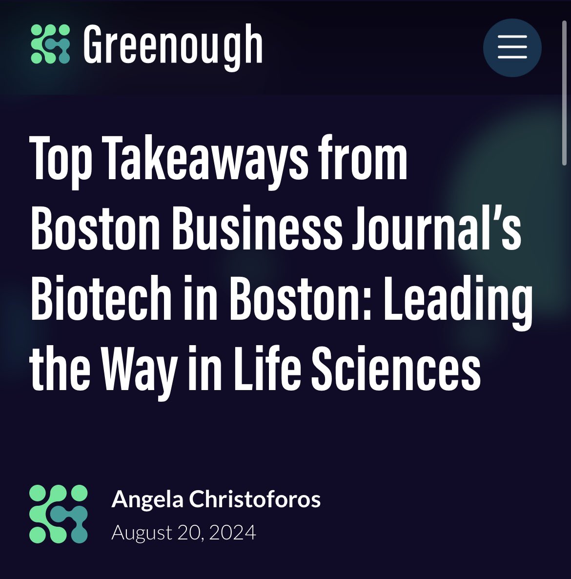 Angela Christoforos (@angelac_newspr) on Twitter photo Read our latest <a href="/GreenoughComms/">Greenough Communications</a> blog post for top takeaways from <a href="/BosBizJournal/">Boston Business Journal</a> panel discussions on the latest on innovation and growth of biotech and life sciences industries and why they are critical to our local economy: greenoughagency.com/news-insights/… Read our latest <a href="/GreenoughComms/">Greenough Communications</a> blog post for top takeaways from <a href="/BosBizJournal/">Boston Business Journal</a> panel discussions on the latest on innovation and growth of biotech and life sciences industries and why they are critical to our local economy: greenoughagency.com/news-insights/…
