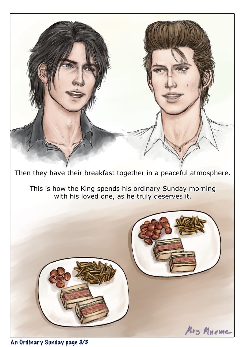 My belated #ignoct gift for <a href="/mantasinspace/">★manta☆ GACHIAKUTA ERA</a> is finally finished. I'm so sorry I couldn't finish it during the posting period. Hope you enjoy my story about timeskip #Noctis and #Ignis in an ordinary Sunday morning. See all 3 pages at once from link in comment. <a href="/ignoctgiftexch/">Ignoct Gift Exchange</a>