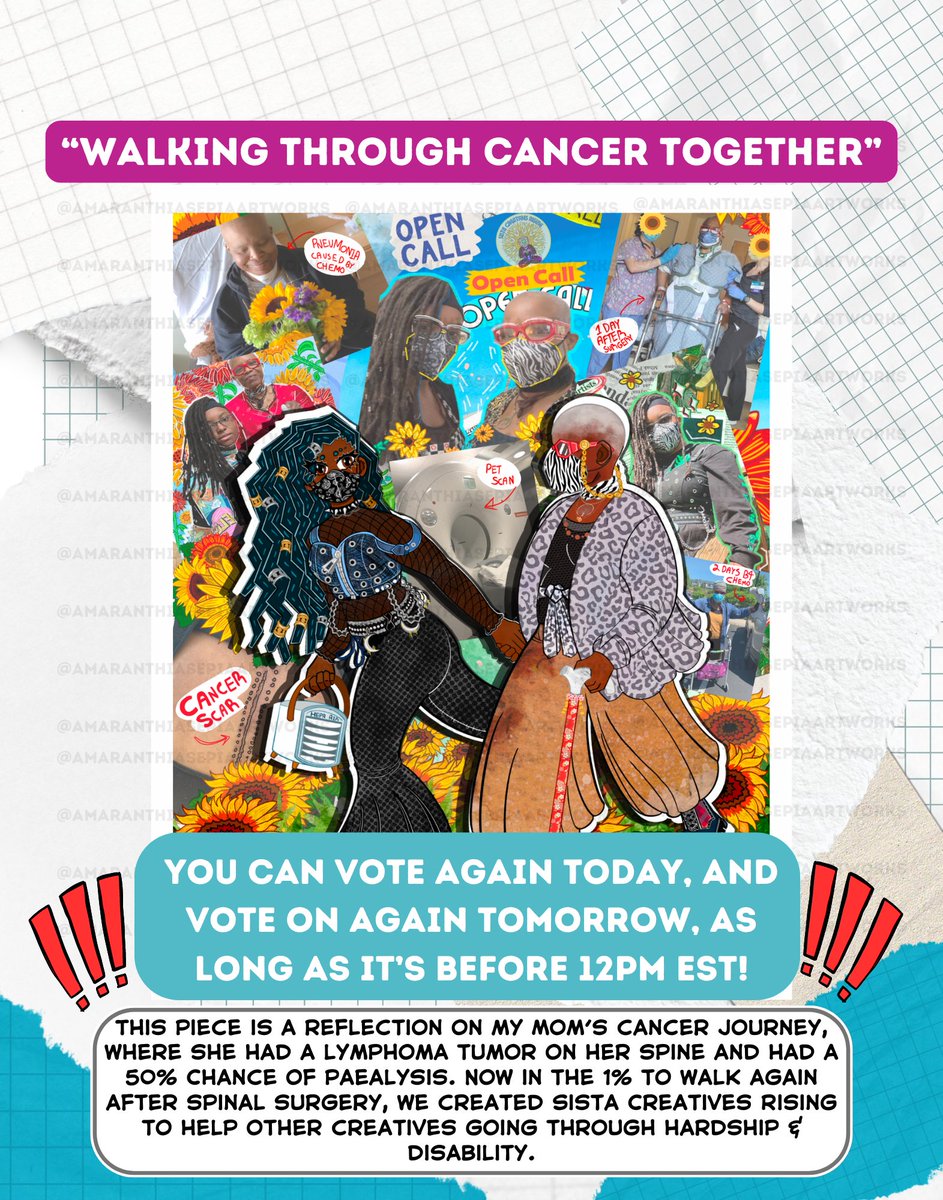 emobunnycomic's tweet photo. Please vote for my art about my Mom’s cancer journey! My art about my Mom’s 2022 cancer treatment and near paralysis were chosen for “Emerge! Festival” 
Vote: https://t.co/Vd7OMafT81

Please share! 

#DisabilityCommunity #YallMasking #Covid #DigitalArt #CovidIsntOver #BlackArtist https://t.co/sTVvVGlb3q