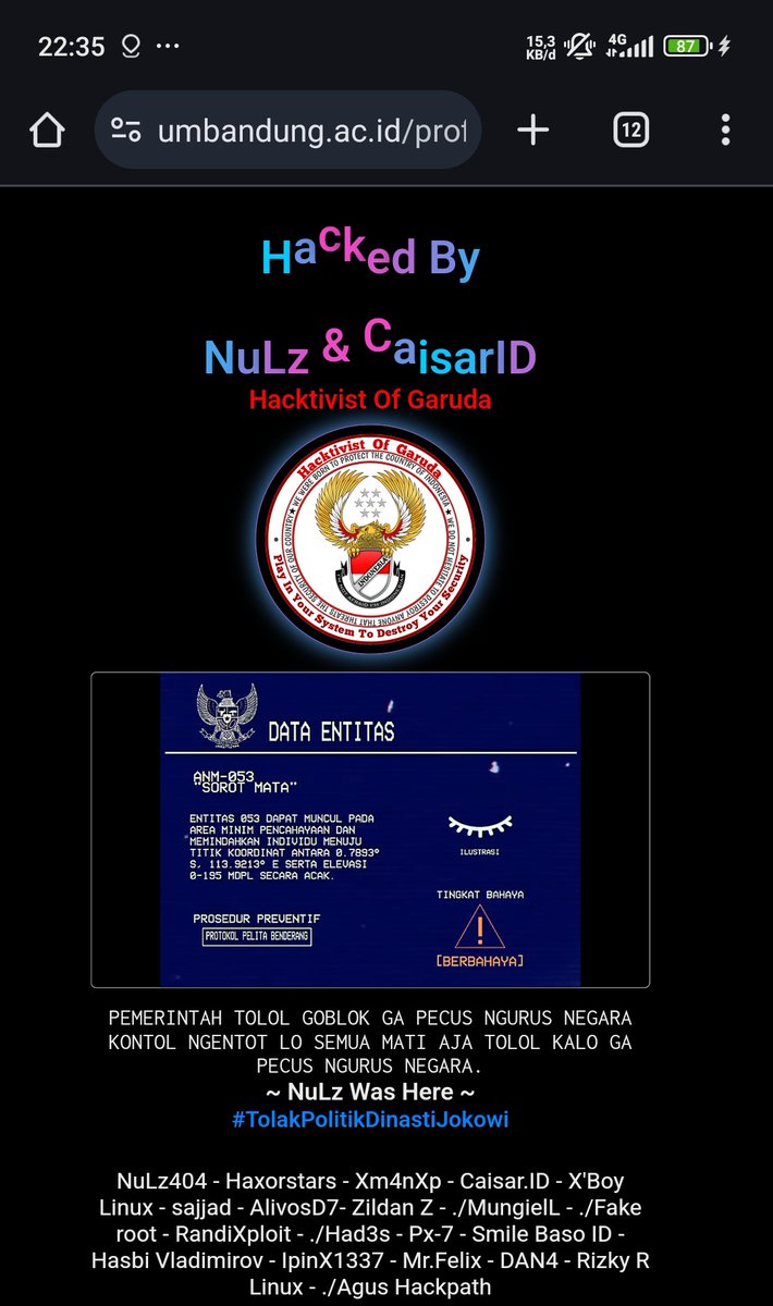 Bismillahirrahmanirrahim
Website Universitas Muhammadiyah Bandung Telah Kami Retas! 
Salam Seperjuangan! 
#TolakNepotisme
#TolakPolitikDinastiJokowi
#KawalPutusanMk
#GedungDPR
#Mahasiswa
#IndonesiaDaruratDemokrasi
"KEMBALIKAN Kawan-kawan KAMI"
umbandung.ac.id/profil
