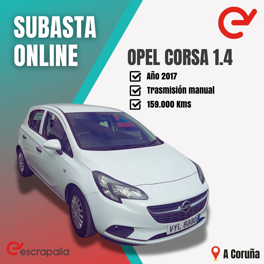 🚗 Subasta Online de Opel Corsa 1.4 de 90 CV del año 2017 en excelentes condiciones. Todos los mantenimientos al día, listo para llevarlo a donde quieras. 

¡Haz tu puja y llévate este vehículo a casa! bit.ly/3WXeDXg 

#SubastaOnline  #SubastaVehículos #OpelCorsa
