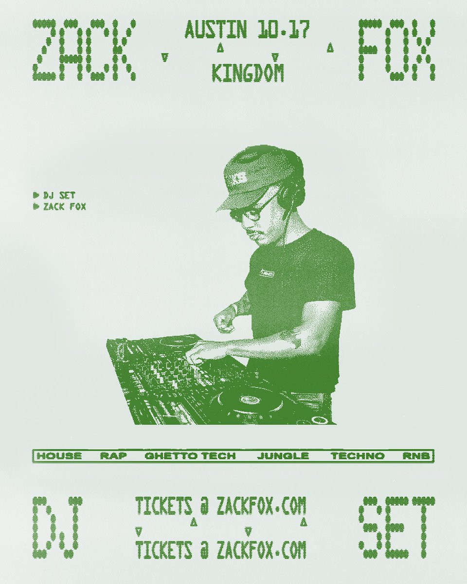 we are bringing <a href="/zackfox/">Zack Fox</a> through texas for 3 legendary dj sets! pull up for a party, you don’t want to miss these dates 👀

10.17 at Kingdom in Austin!
10.18 at Southside Music Hall in Dallas! 
10.19 at <a href="/papertigersa/">Paper Tiger</a> in San Antonio! 
 
tickets are limited. available in our bio!