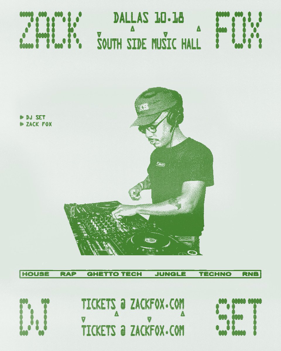 RestlessShows's tweet photo. we are bringing @zackfox through texas for 3 legendary dj sets! pull up for a party, you don’t want to miss these dates 👀

10.17 at Kingdom in Austin!
10.18 at Southside Music Hall in Dallas! 
10.19 at @papertigersa in San Antonio! 
 
tickets are limited. available in our bio! https://t.co/JH2ieqmkm7