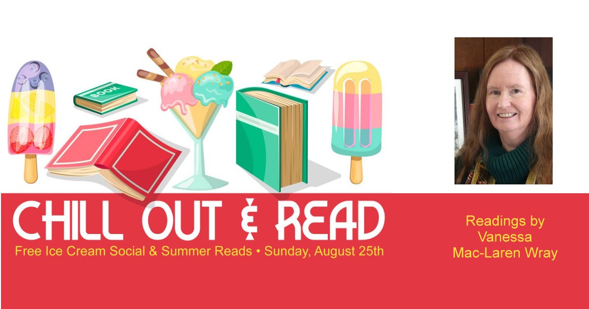 Chill out and read! Ice Cream Social and meet Vanessa MacLaren-Wray.  August 25, 2024  1:00 pm - 5:00 pm
75 S 11th St, San Jose, CA 95112, USA