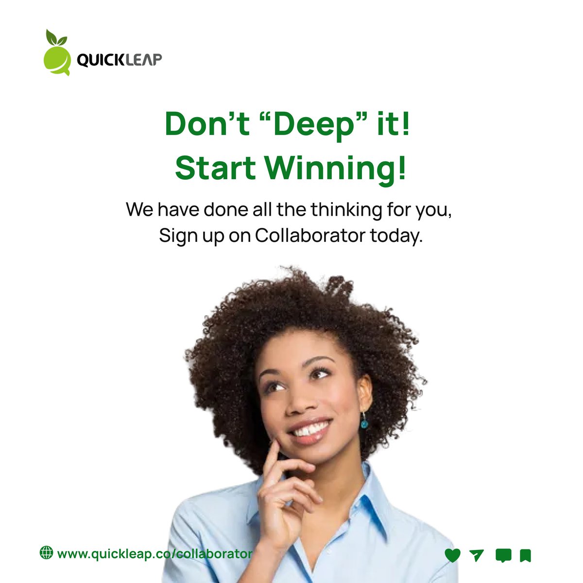 quickLeap's tweet photo. Hello there! ππΌ
It is Friday!!!! #TGIF!!! πΊπ½
Missed us? We missed you more! We've been away cooking cool stuff!
Signed up on Collaborator yet? Quit Deeping it! Start winning today!
#sell #collab #collaboration #collaborate #collaborator #dayone #ProductLaunch #grow #quickleap https://t.co/b7Wych5nFy