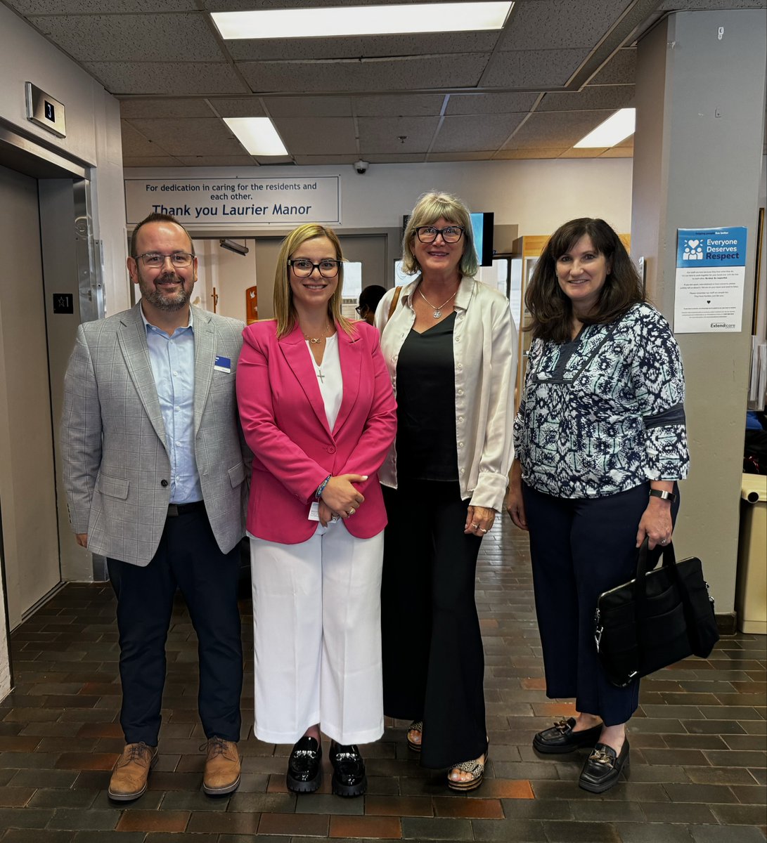 Thank you <a href="/NatKusendova/">Natalia Kusendova-Bashta</a> and @lucillecollard for visiting Extendicare Laurier Manor this week. Residents and team members enjoyed the opportunity to connect and chat with the Minister and MPP Collard!”