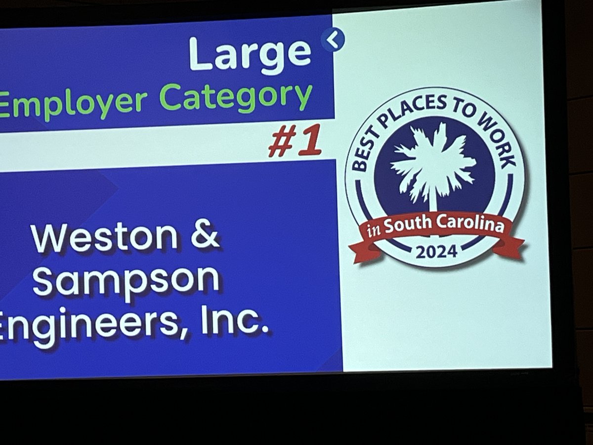 WestonSampson's tweet image. 🏆 In our 125th year, @WestonSampson is proud to be recognized as the #1 Best Place to Work in South Carolina in the large company category by @SCBizNews! 🏆

scbiznews.com/2024-south-car…

#BestPlacesToWork #SCBiz #125YearsStrong #TransformYourEnvironment #ProudTeam