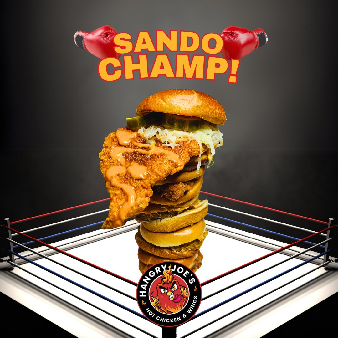 🏆🍗 Hangry Joe’s: The Undisputed Chicken Sando Champion! 🏆🍗

Are you ready to meet the heavyweight champ of chicken sandwiches? Welcome to Hangry Joe’s, where our Chicken Sandos knock out the competition with one punch of flavor! 🥊
