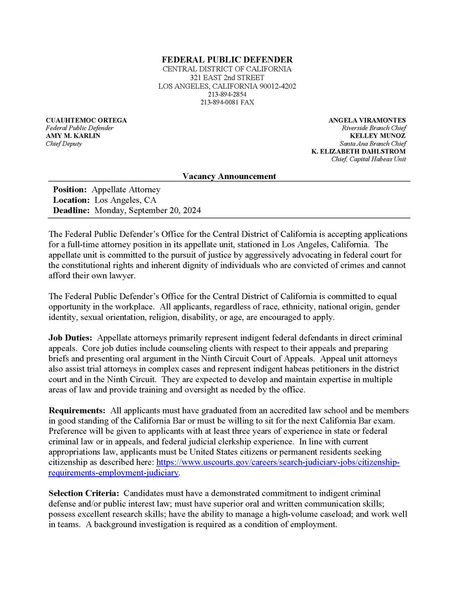 pat_bryant's tweet photo. The Central District of California Federal Public Defender's Office is hiring an appellate attorney! One of the best FPD appellate units in the country! Be in Los Angeles in time for the 2028 Olympics!

https://t.co/qgoU1IsdOW

#AppellateTwitter #AppellateJobs #PublicDefenderJobs https://t.co/6f4sOEa9Wv