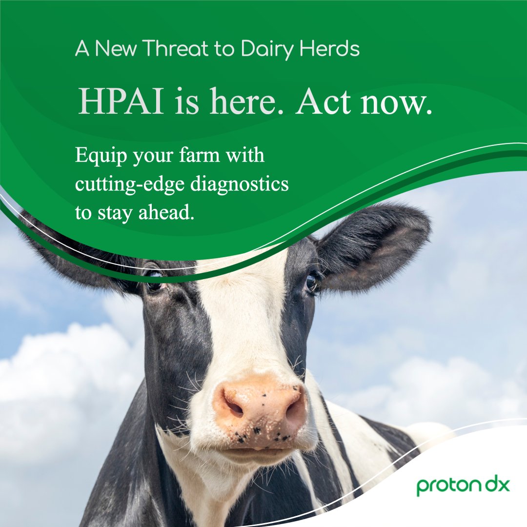 🚨 HPAI Alert for Dairy Farms 🚨

Highly Pathogenic Avian Influenza (HPAI) has been detected in dairy herds. Are you prepared? Protect your farm with advanced diagnostics to stay ahead of the threat. Act now to safeguard your herd and livelihood.#DairyFarming #HPAI #ProtonDx