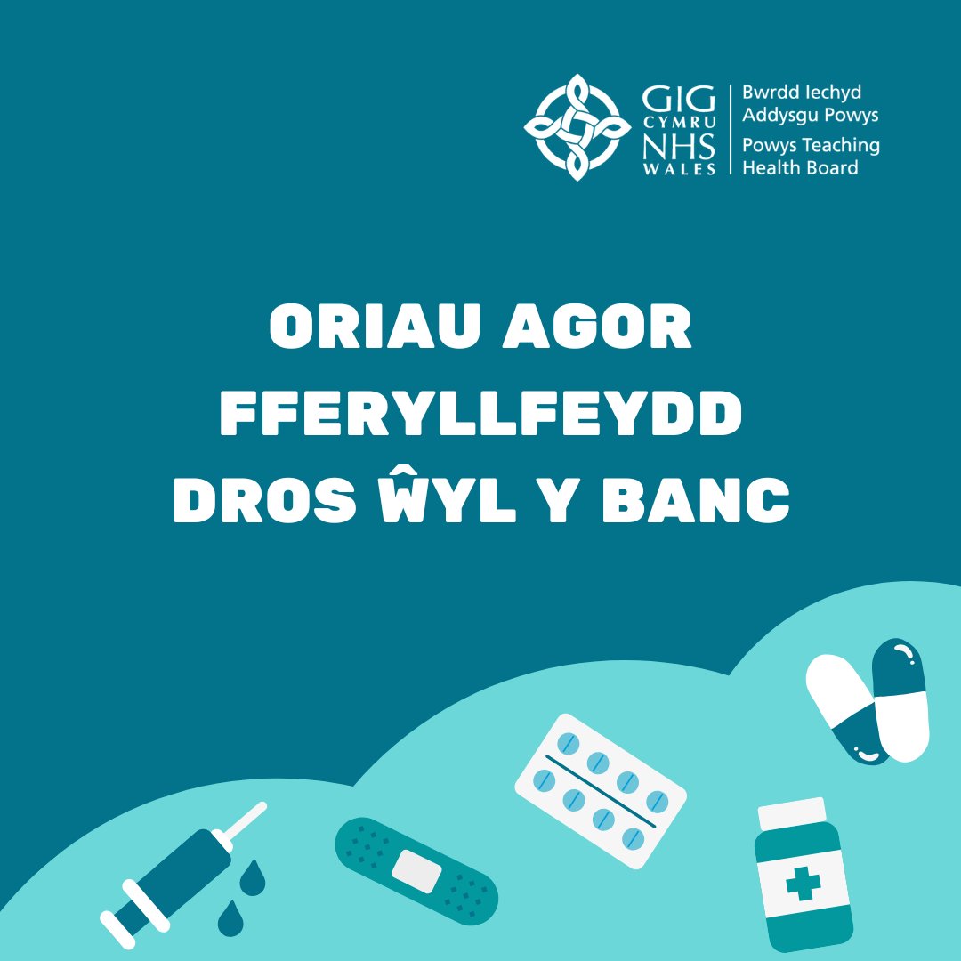 Efallai y bydd eich fferyllfa leol ar gau dros Ŵyl y Banc. Gwnewch yn siŵr o wirio pa fferyllfeydd sydd ar agor. Gallwch ddod o hyd i wybodaeth am oriau agor fferyllfeydd yma: biap.gig.cymru/gwasanaethau/g…
