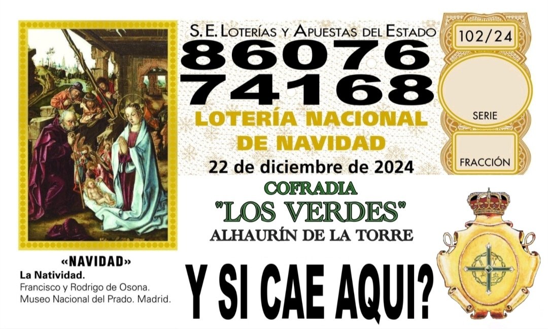 Ya tenemos a vuestra disposición la Lotería de Navidad de este año 2024!!!!

Podrás encontrarla en la Verde y Morá y en Peluqueria De Caballeros Santos 

A qué esperas a tener el número del Gordo de Navidad!!!!