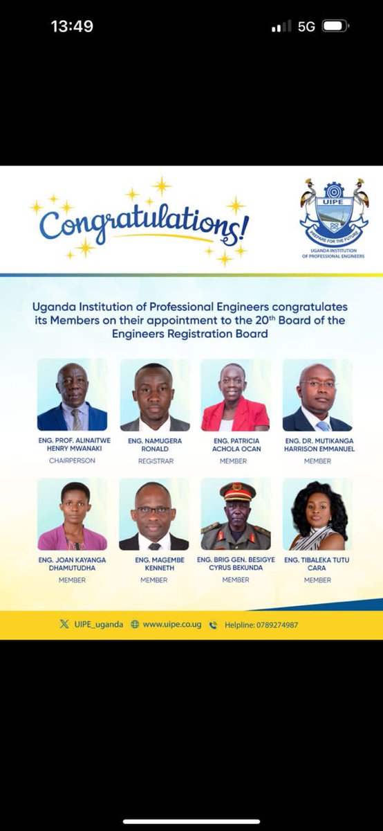 UEGCL (@uegclofficial) on Twitter photo Congratulations, <a href="/UEGCL_CEO/">Dr. Eng. Harrison E. Mutikanga</a>, on your appointment to the Board of <a href="/ERBUganda/">Engineers Registration Board - Uganda</a>. This is a well-deserved recognition of your leadership and expertise. Your contributions will undoubtedly bring great value to the engineering community.
#GeneratingForGenerations Congratulations, <a href="/UEGCL_CEO/">Dr. Eng. Harrison E. Mutikanga</a>, on your appointment to the Board of <a href="/ERBUganda/">Engineers Registration Board - Uganda</a>. This is a well-deserved recognition of your leadership and expertise. Your contributions will undoubtedly bring great value to the engineering community.
#GeneratingForGenerations