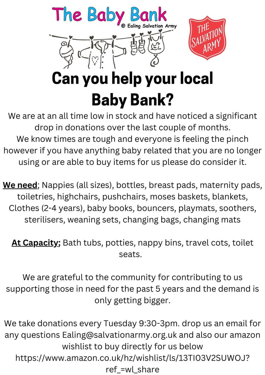 Can you help our local #babybank ? 
They also have a wishlist using the following link - amazon.co.uk/hz/wishlist/ls…
