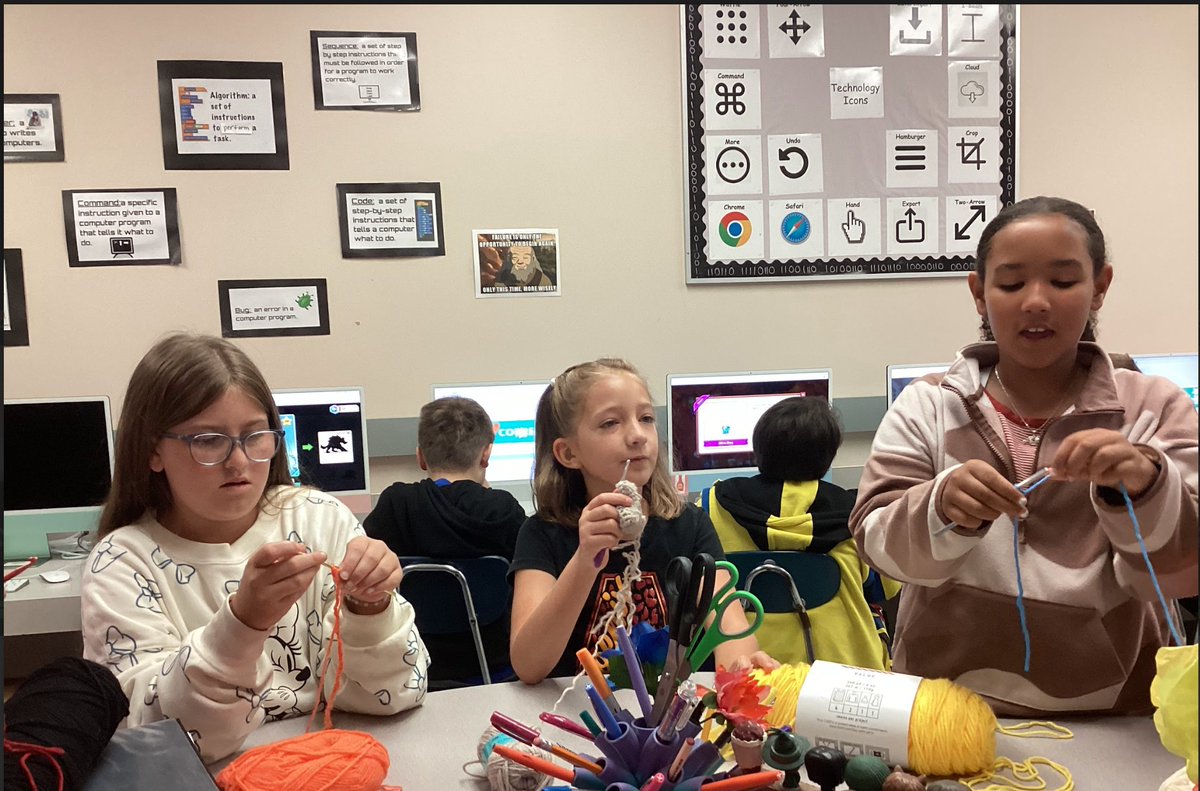 mortlara's tweet photo. The kids are rocking the first two weeks of school.  They have not forgotten anything.  Our morning crochet club is growing. #WeAre409 @doc_nuge @AtchisonPublic https://t.co/cYd3Q6FWU8