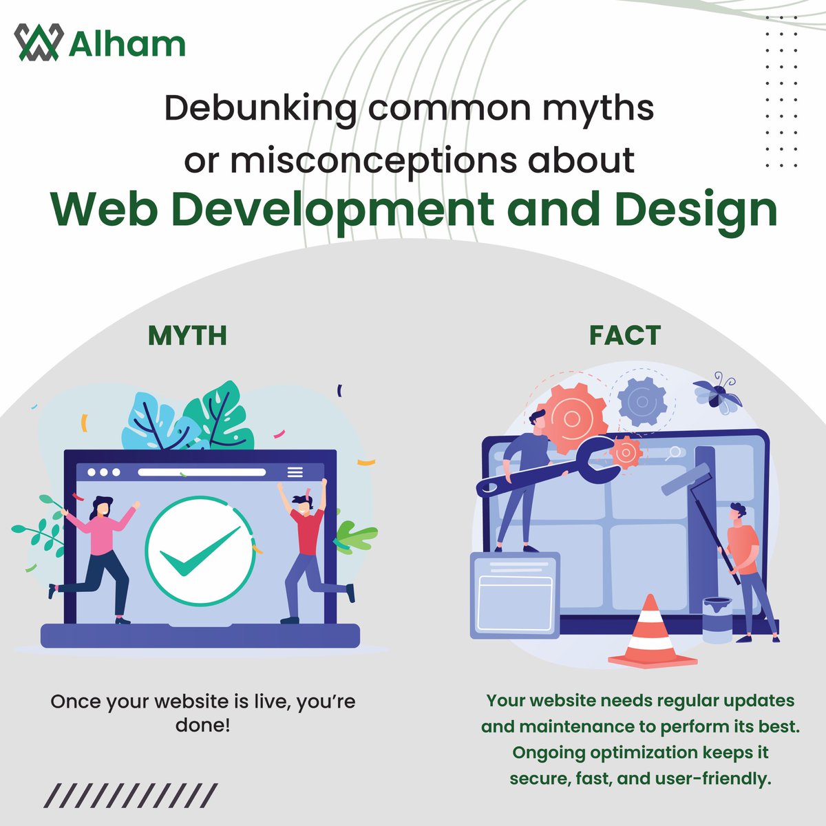 AlhamWebtech's tweet image. Debunking common myths about web development.
Myth: Once your website is live, you’re done!
Fact: Your website needs regular updates and maintenance. Ongoing optimization keeps it secure, fast, and user-friendly. 🚀 
#WebDev #AlhamWebtech #Vancouver #VictoriaBC #SmallBusinessBC