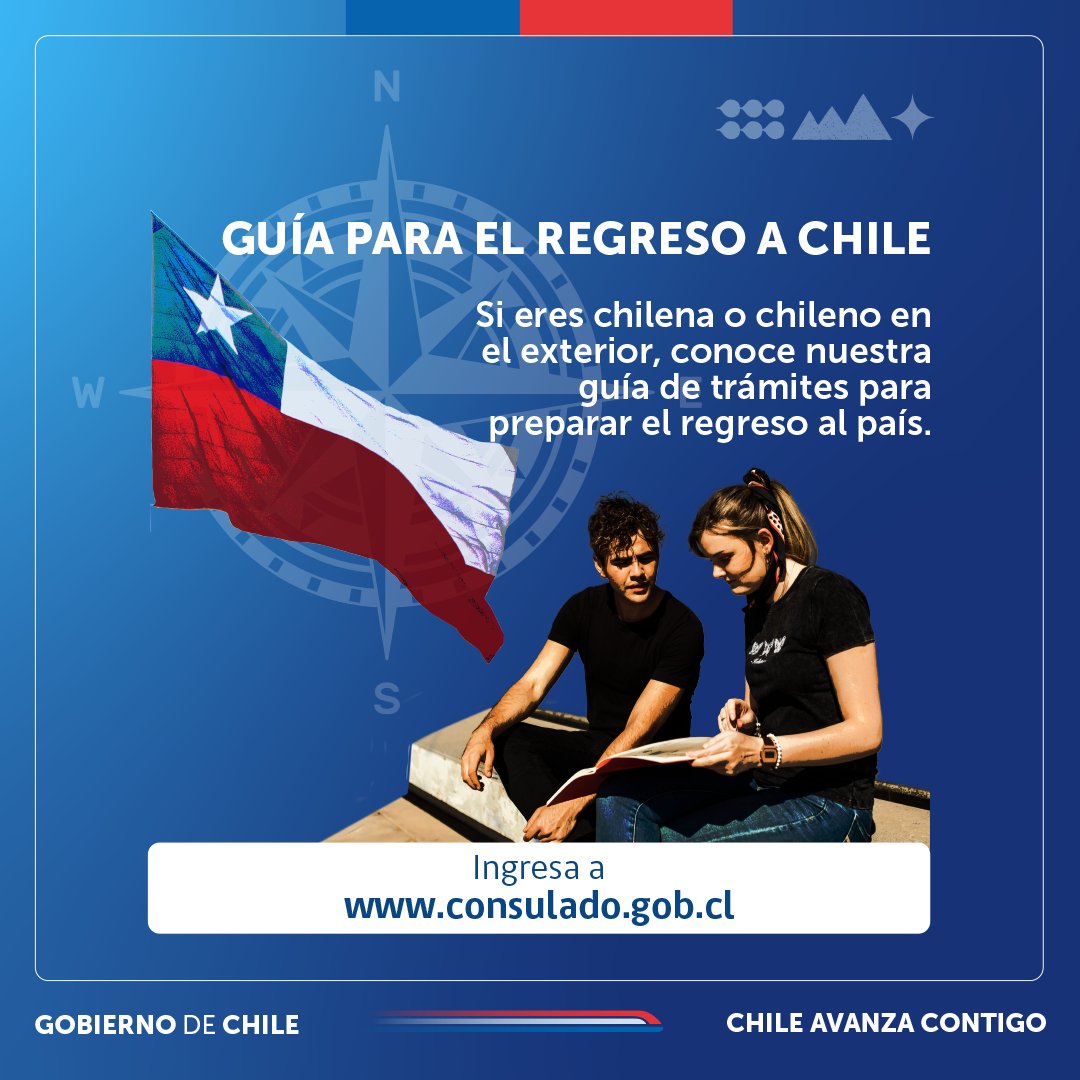 ¿Volverás a Chile de forma definitiva? 📷
En la Guía para el Regreso a Chile 📷 podrás encontrar información sobre los trámites que debes realizar antes de viajar
Más información consulado.gob.cl/regreso-a-chile