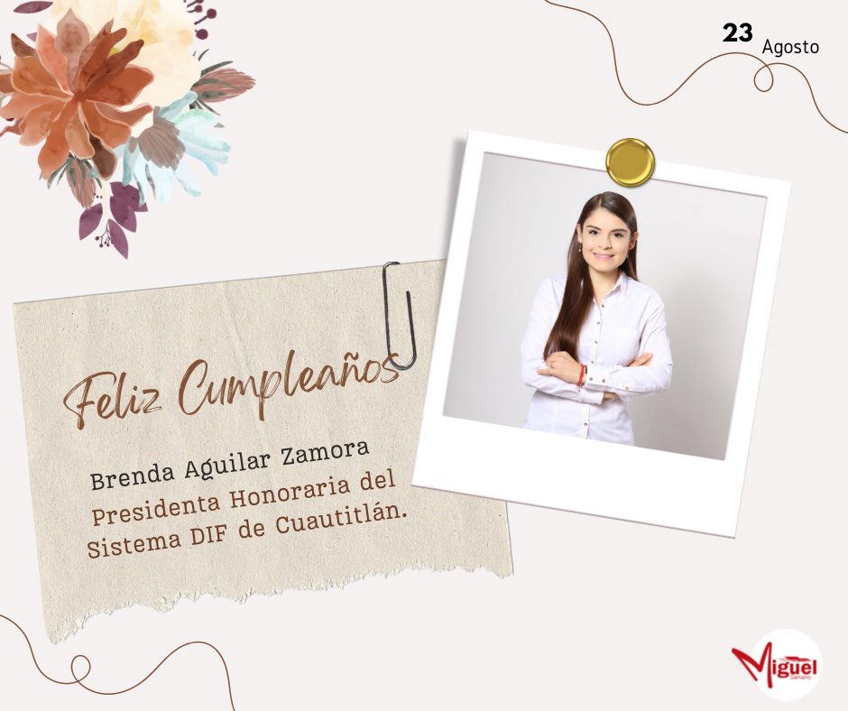 ¡Feliz Cumpleaños estimada <a href="/BrendaAguilarZ/">Brenda Aguilar</a>! recibe un cordial saludo y mis mejores deseos con motivo de tu cumpleaños, que Dios te colme de salud, dicha y una vida plena.