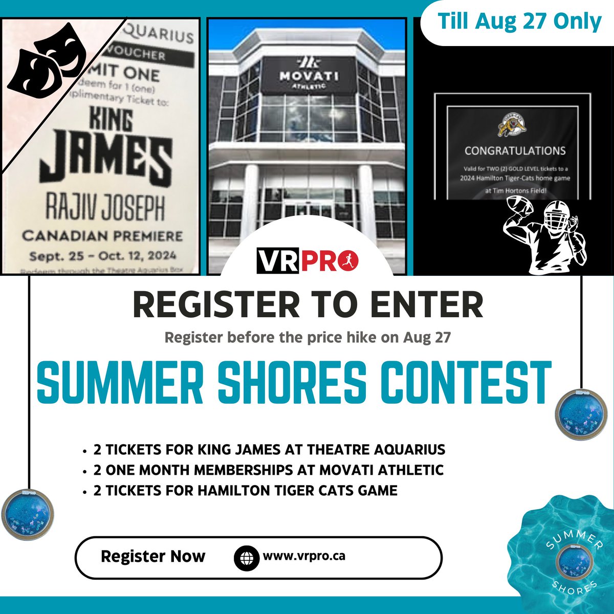 Summer Shores Contest Alert! 

Don’t miss out—register now for your chance to win! 👇

Register Here- raceroster.com/events/2024/84…

#SummerShoresRaces #Contest #HamiltonEvents #MovatiAthletic #TheatreAquarius #TigerCats #TourismHamilton #VRPRO #hamont #VRPRO #5krun #8krun