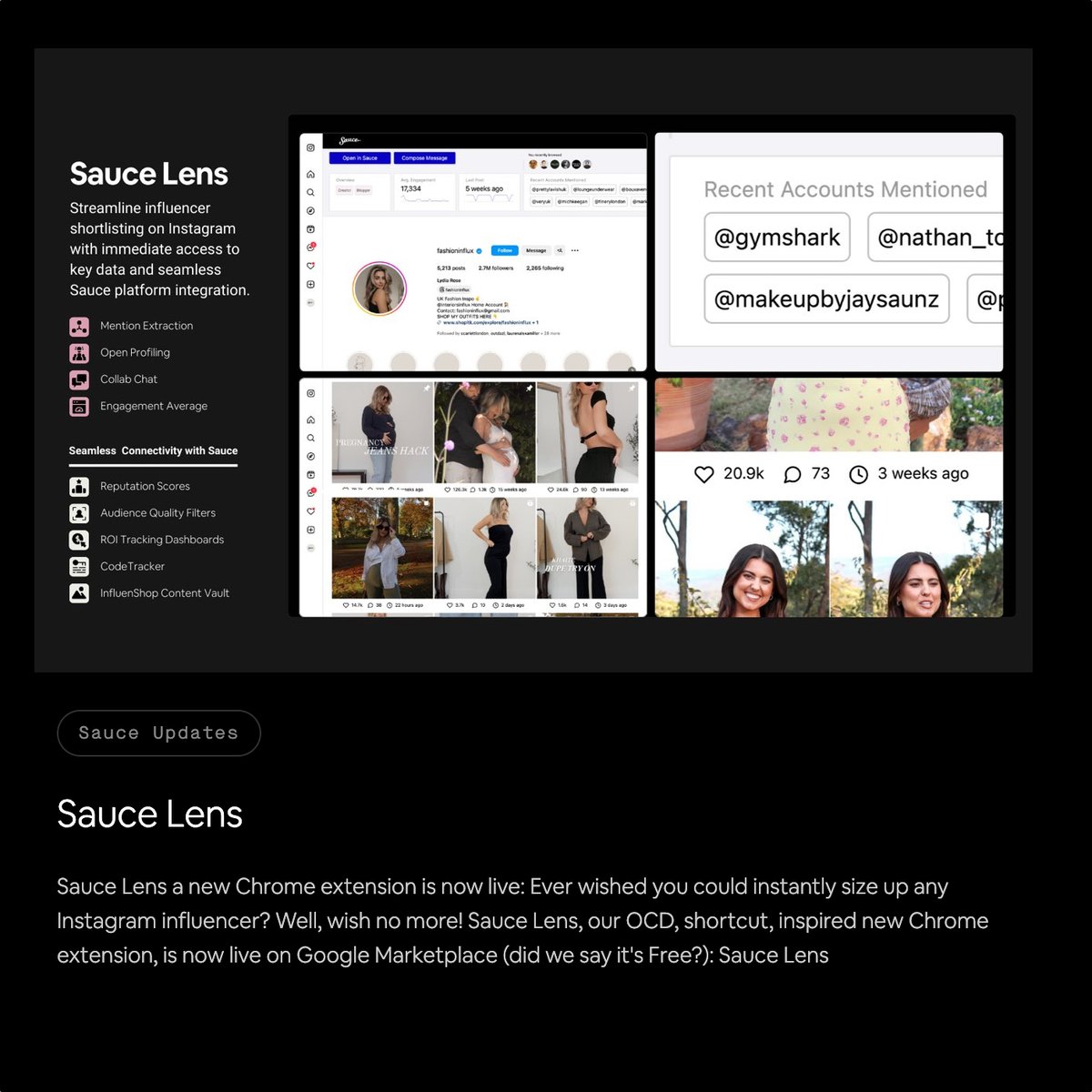 If you're in the Social Commerce or Influencer Marketing space, you no doubt spend a lot of time looking at Instagram Profiles. Get all you need to know at a glance with Sauce Lens, the Chrome Extension from the Chrome Web Store:
chromewebstore.google.com/detail/sauce-l…