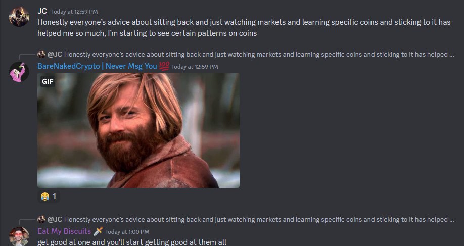 LOSING traders jump coin to coin.

"A master of 1 is better than being a master of none."

Focus. Learn the patterns. Gain edge on the market.

Thats the #NakedNation way