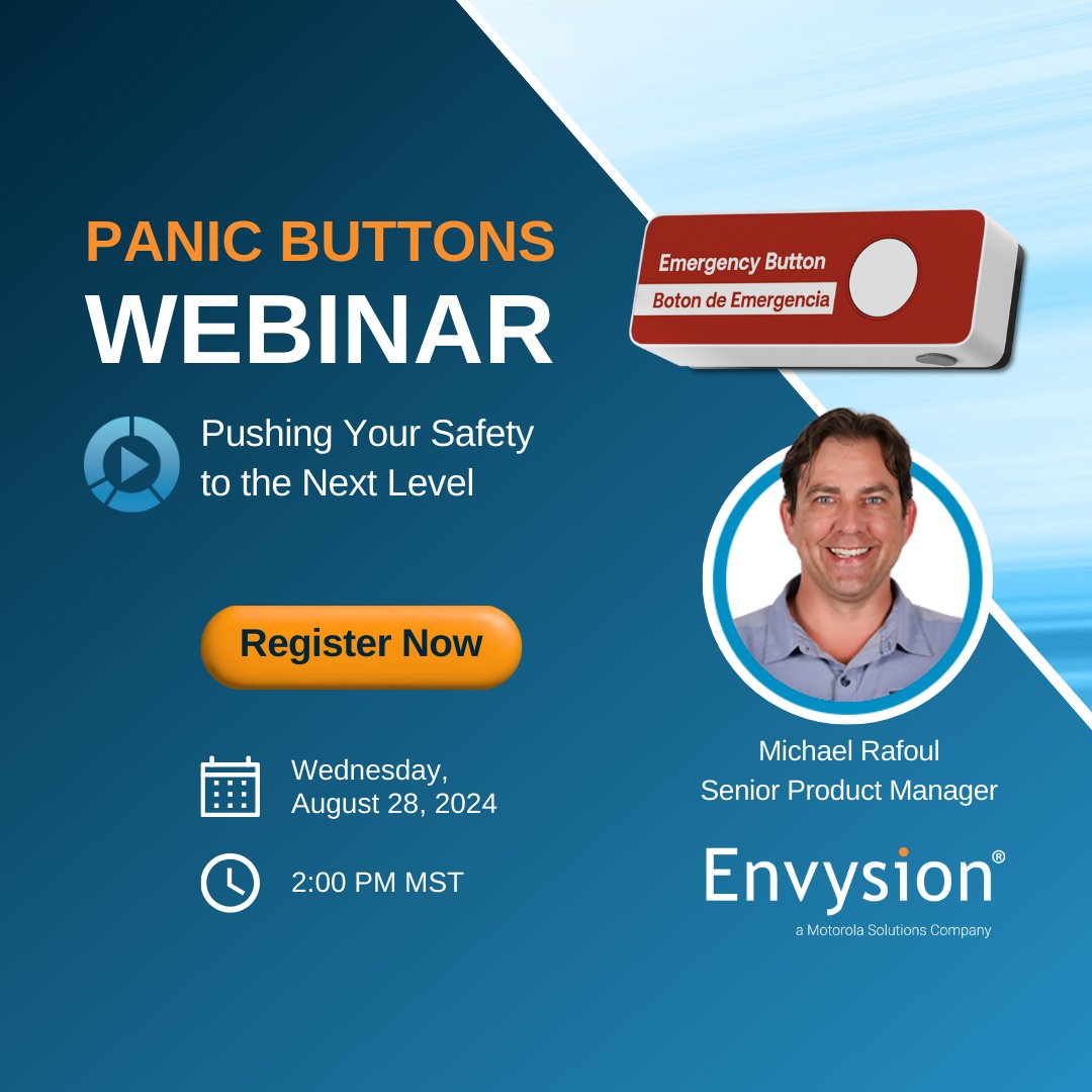 Envysion's tweet image. Is your team ready for an emergency? Imagine if a single button press could instantly contact help...

Don&apos;t miss our webinar on August 28 at 2pm MST.
hubs.ly/Q02K8cn_0

#Envysion #SolvingForSafer #MotorolaSolutions #PanicButtons