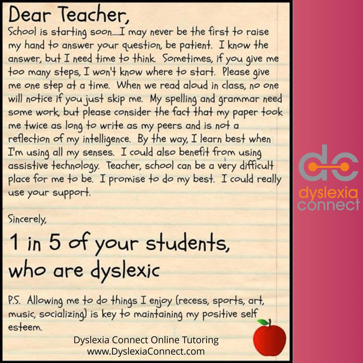 This is a great example of how to introduce a child with dyslexia to their new teacher! DyslexiaConnect.com #dyslexia #ADHD #dysgraphia