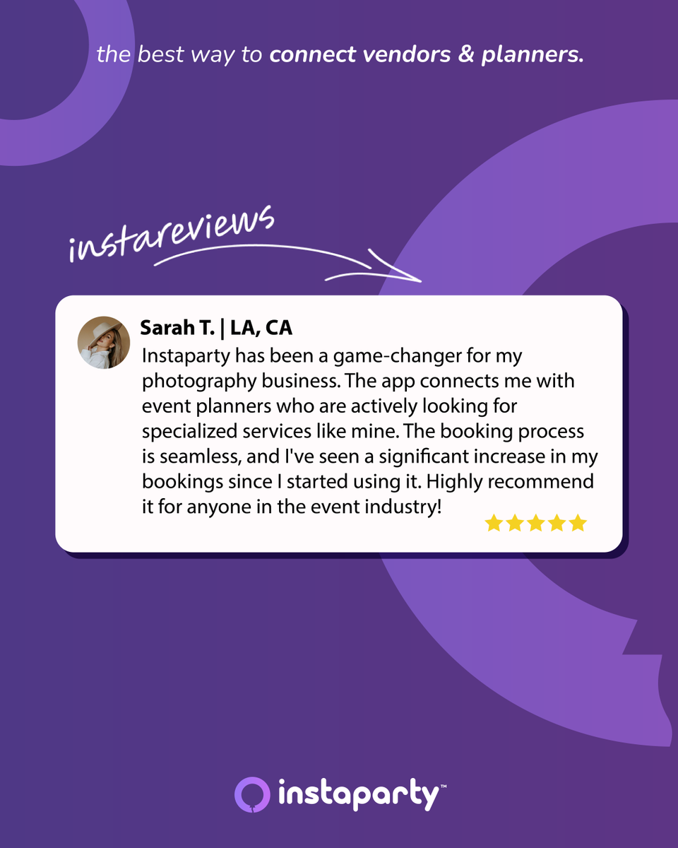 instaparty__app's tweet photo. They said it, not us! 🌟 We know the hustle, and we're here to help you crush those business goals. Thank you for the incredible reviews 💜
Your success is our mission! 

https://t.co/aUbtAqT4H0

 #Instaparty #Vendors #planners #eventplanners #Instapartyapp #entrepreneurs https://t.co/1pLU6vGFCc