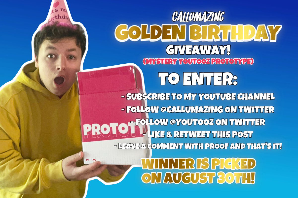 callumazing's tweet photo. 🚨 YOUTOOZ GIVEAWAY TIME!!!!!!!!!🚨 

IT MAY HAVE BEEN MY GOLDEN 
BIRTHDAY BUT I’M WILLING TO SHARE MY GIFTS! 🎁 🎁 🎁 

FOLLOW ALL THE INSTRUCTIONS AND YOU CAN WIN A MYSTERY YOUTOOZ PROTOTYPE!!!! 🎈🎈🎈🎈

BEST OF LUCK! 🍀 https://t.co/dfjblnPNI1