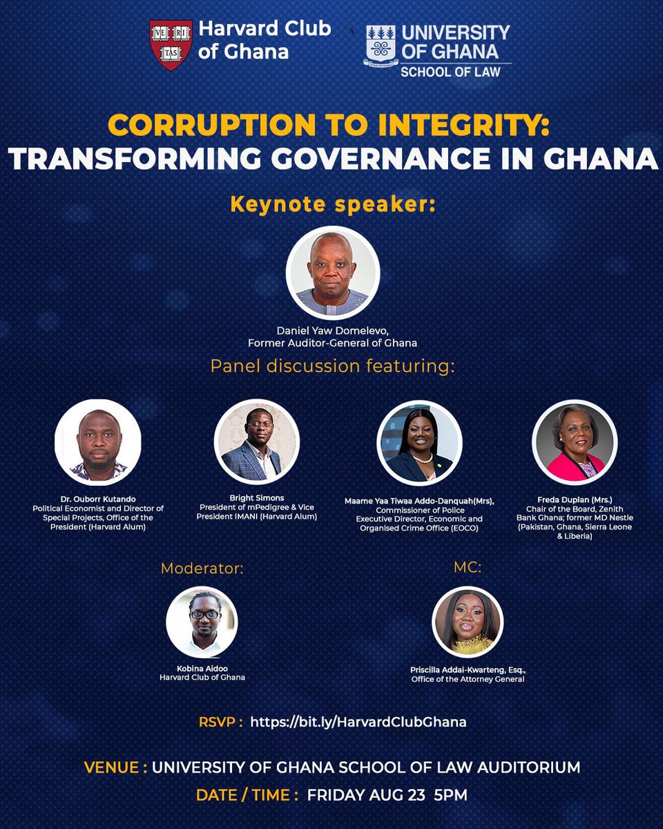 This is the link for the streaming.

bit.ly/corruptiontoin…

*Corruption To Integrity: Transforming Governance In Ghana*